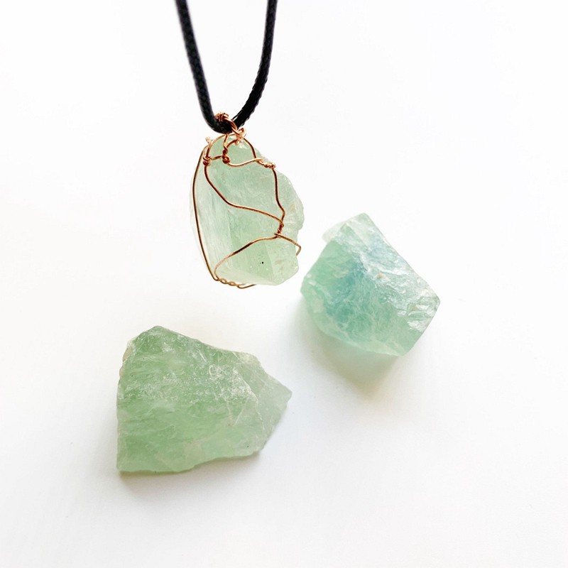 1 Vòng cổ Đá Fluorite Xanh Tự Nhiên Năng Lượng Chữa Bệnh Trang Trí Bất Đối Xứng