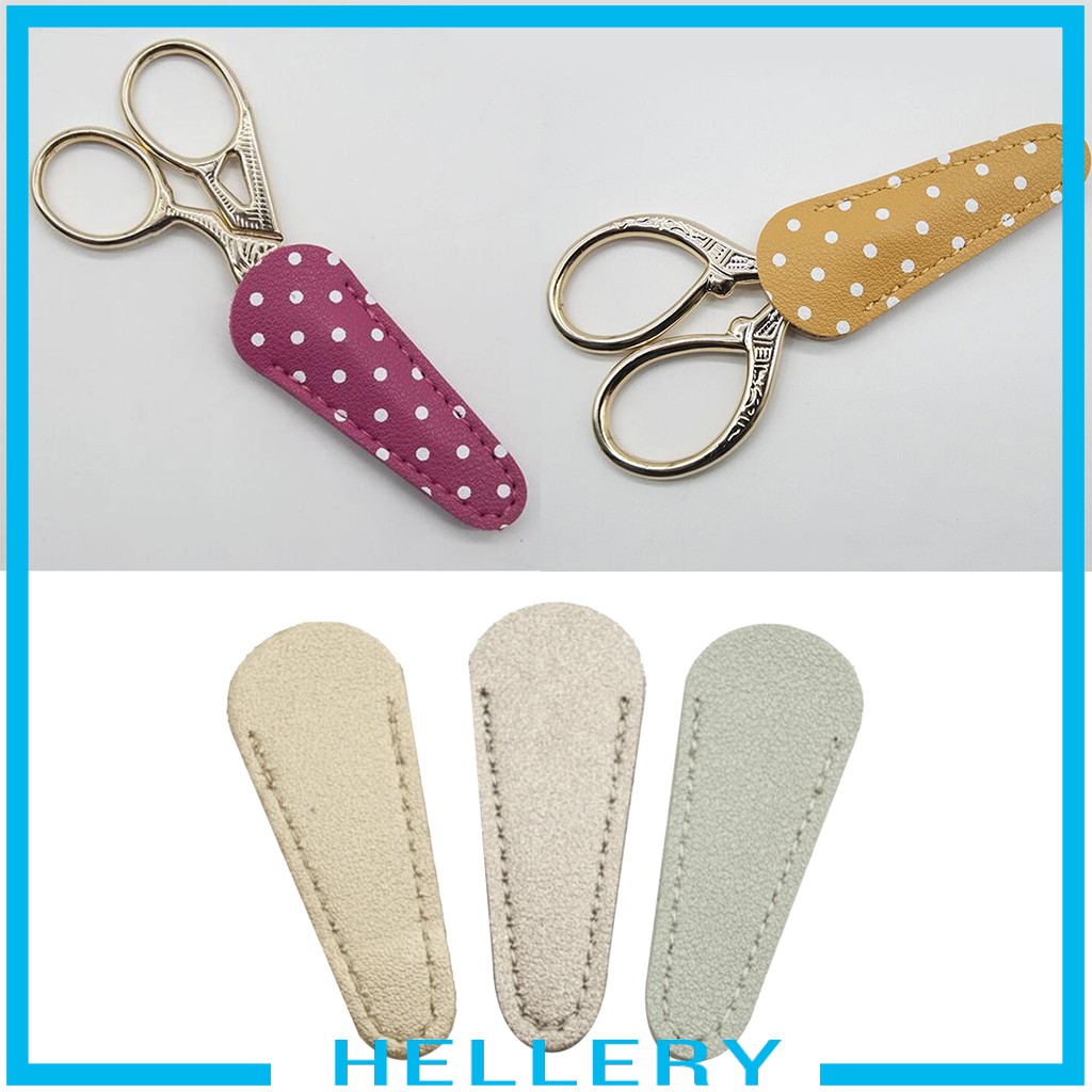 [HELLERY] 3Pc Embroidery Scissors Sheath Leather Sewing Shears Cover Protector Collect Bag