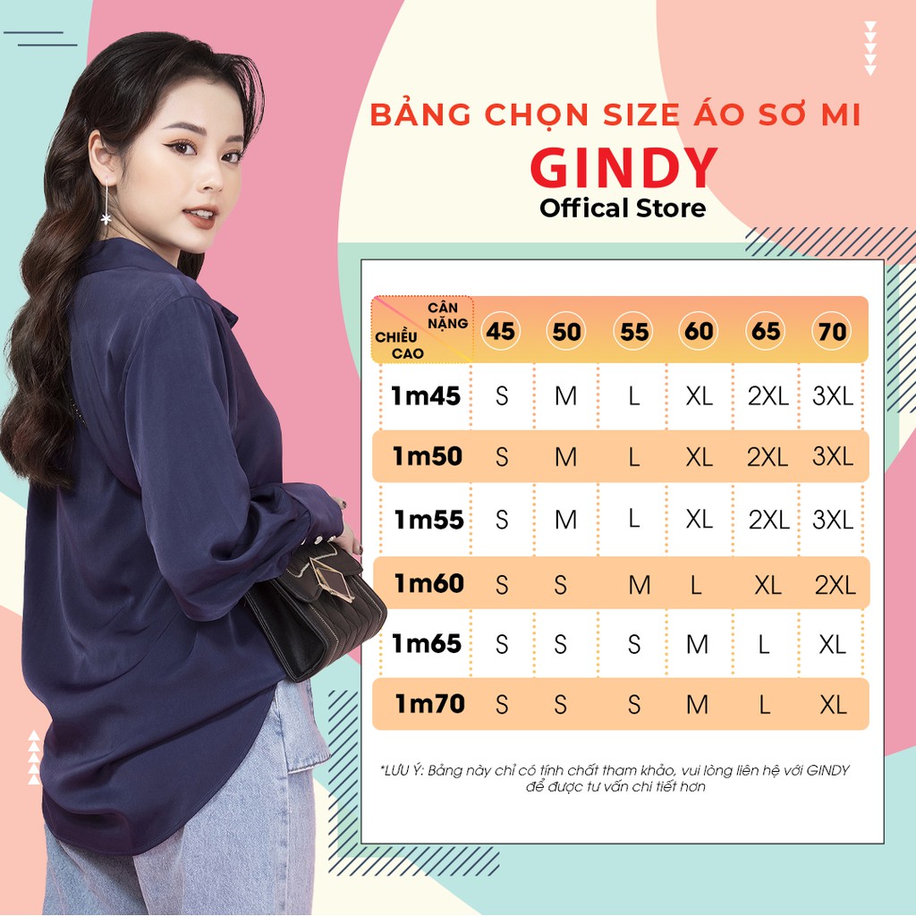 Áo sơ mi nữ form rộng GINDY cổ bẻ tay bo dài vải lụa mềm basic form rộng over size thời trang xuân hè, công sở A10026