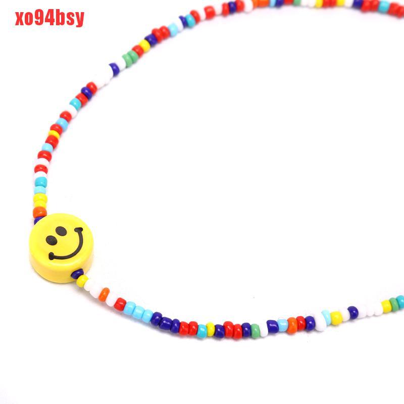 [xo94bsy]Bohemia Colorful Beads Smile Face Pendant Choker Necklace Clavicle Jewelry Gift
