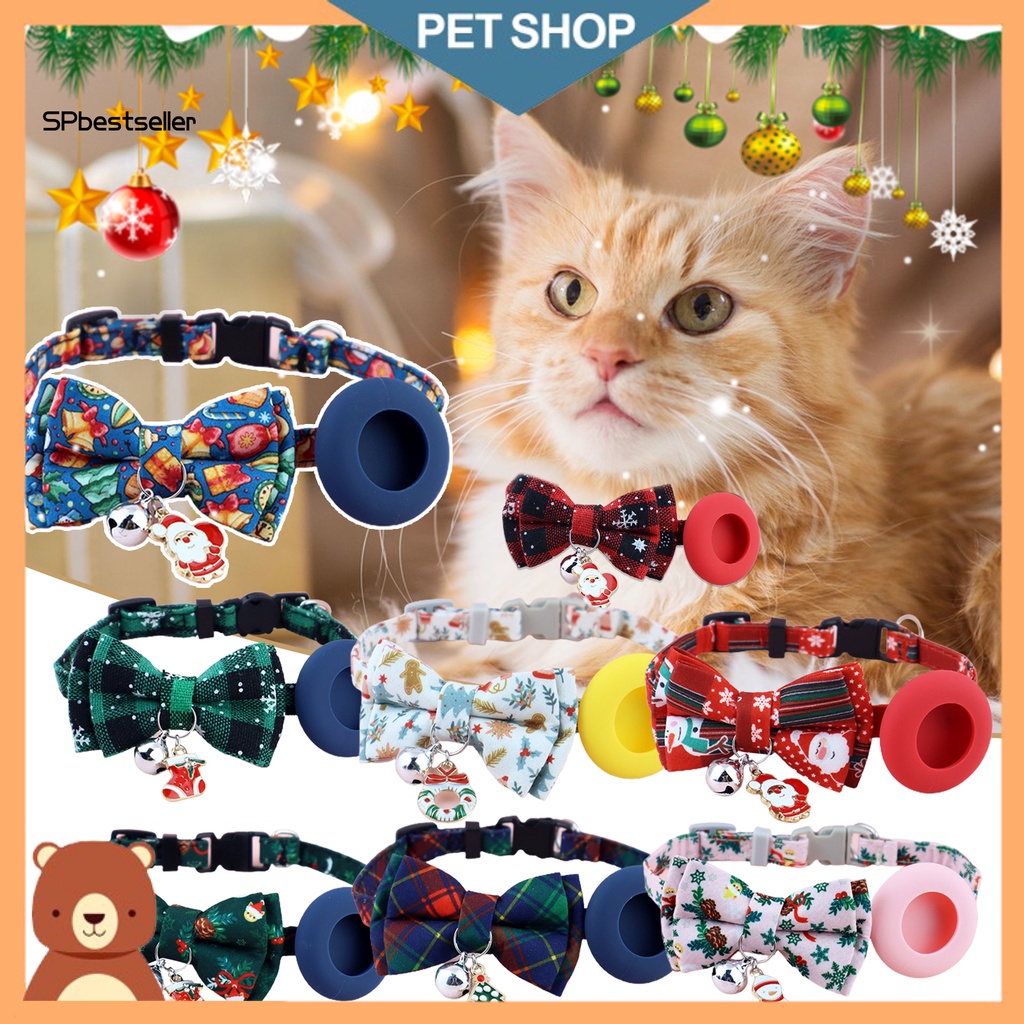 Spbest_đồ Đeo Cổ Thú Cưng Bằng Polyester Siêu Mềm Chống Mài Mòn In Họa Tiết Giáng Sinh Thắt Nơ Có Thể Điều Chỉnh Cho AirTag