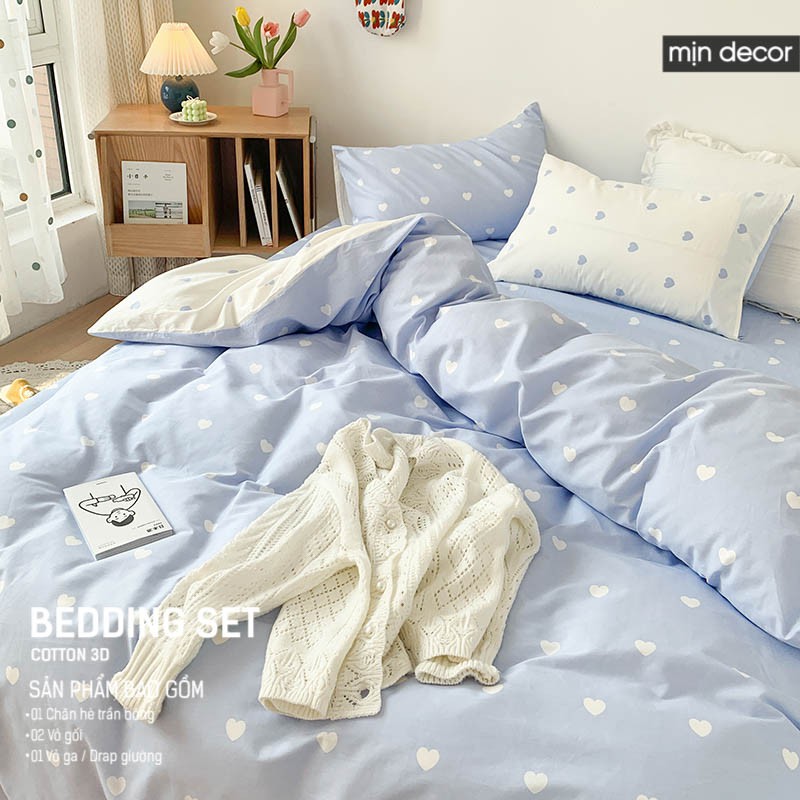 Bộ chăn ga gối Cotton 3D Mịn Decor 2021 - Bộ ga giường và vỏ chăn gối họa tiết tim nhiều màu, sử dụng cả 2 mặt | BigBuy360 - bigbuy360.vn