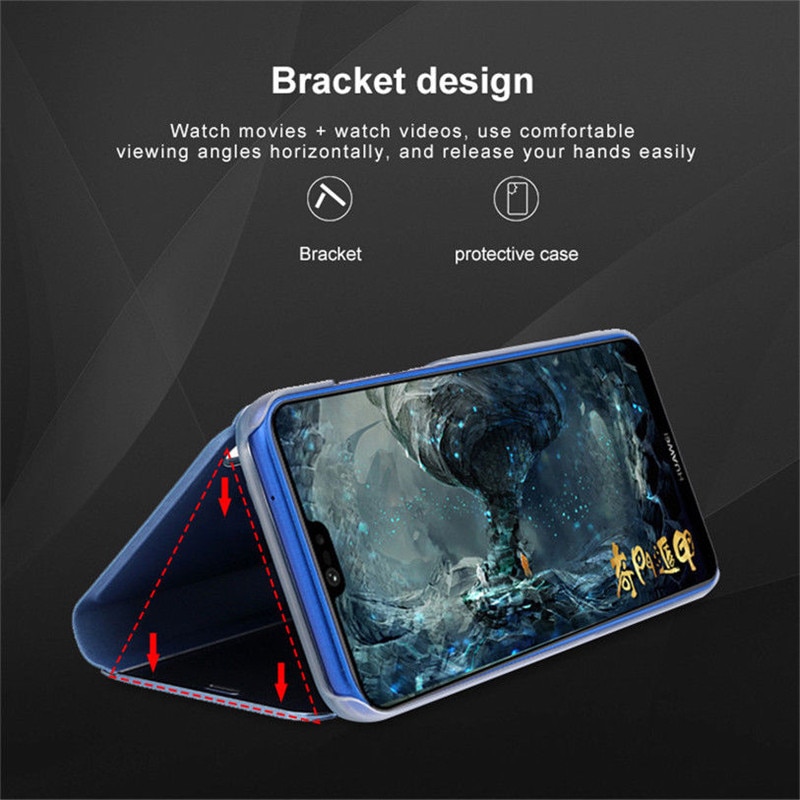 Suitable for Samsung Galaxy S8 S9 PlusTPU S6S mart Mirror View Flip Phone Case For OPPO Realme 3 5 6 Pro XT X X2 C2 C3 A1K K3 X50 Clear View Leather Stand Shockproof CoverS7 Transparent Silicone Full Cover Ultra-thin Soft