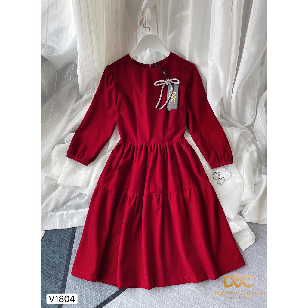 Váy xòe đỏ V1804 - Đẹp Shop DVC (Kèm ảnh thật trải sàn do shop tự chụp)