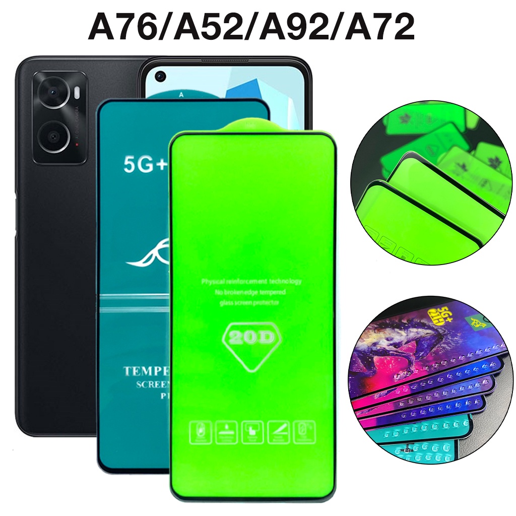 Kính cường lực Oppo a76 a52 a92 a72 Full Màn OG Xanh và 20D cao cấp tặng kèm khăn lau màn hình