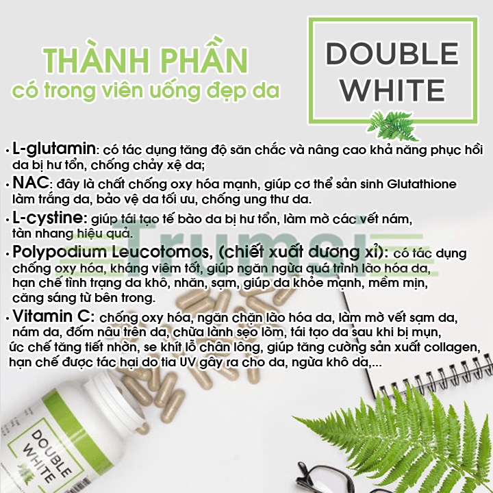 Viên Uống Trắng Da Toàn Thân Double White Giúp Đẹp Da Giảm Nám Chống Nắng Và Ngăn Ngừa Lão Hoá Nhập Khẩu Chính Hãng USA