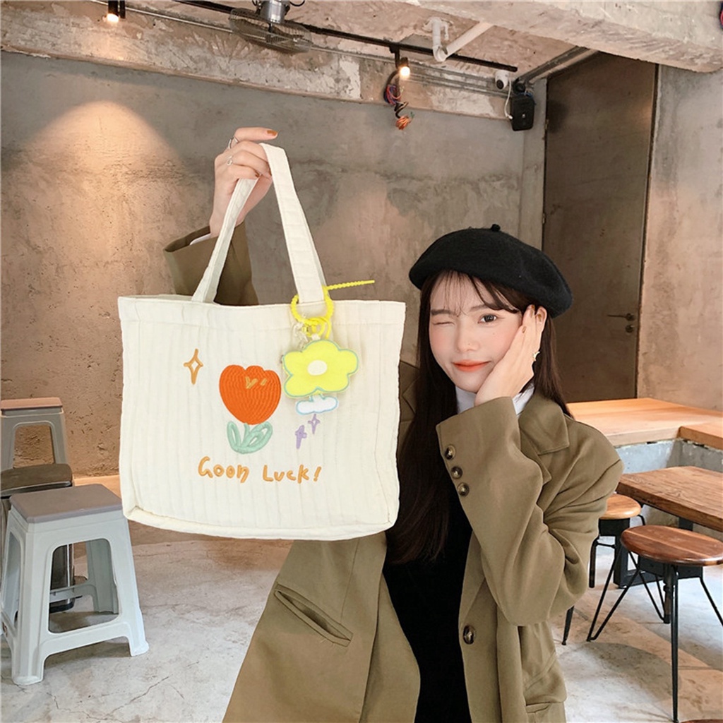 Túi tote vải Túi Canvas Đeo Vai Thêu Họa Tiết Đơn Giản Thời Trang Cho Nữ