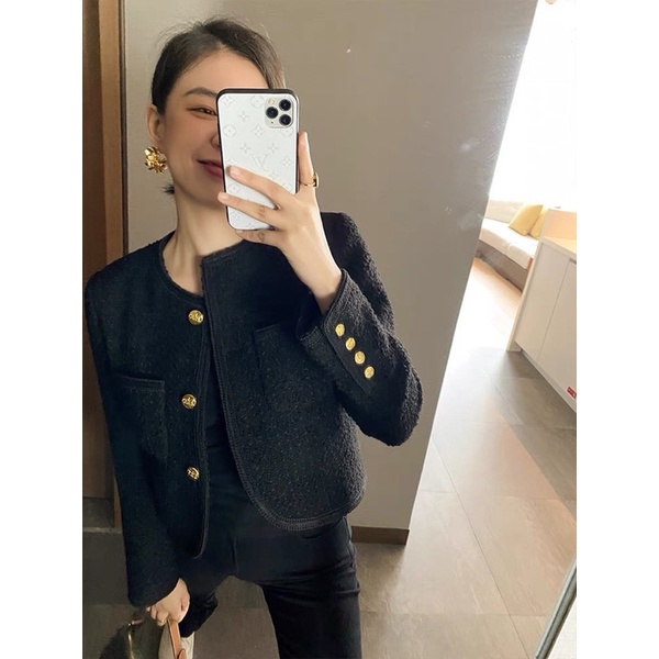 (Có Sẵn) Áo Dạ Tweed Đen Cúc Đồng Quảng Châu Loại 1 (Hàng 2 Lớp Dày Dặn) Áo Khoác Dạ tweed Nữ