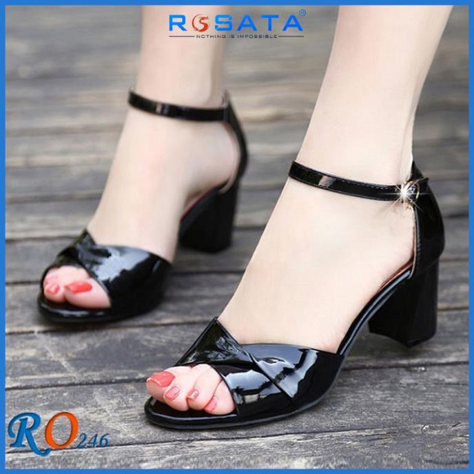 Giày cao gót nữ đẹp đế vuông 6 phân màu đen hàng hiệu rosata ro246