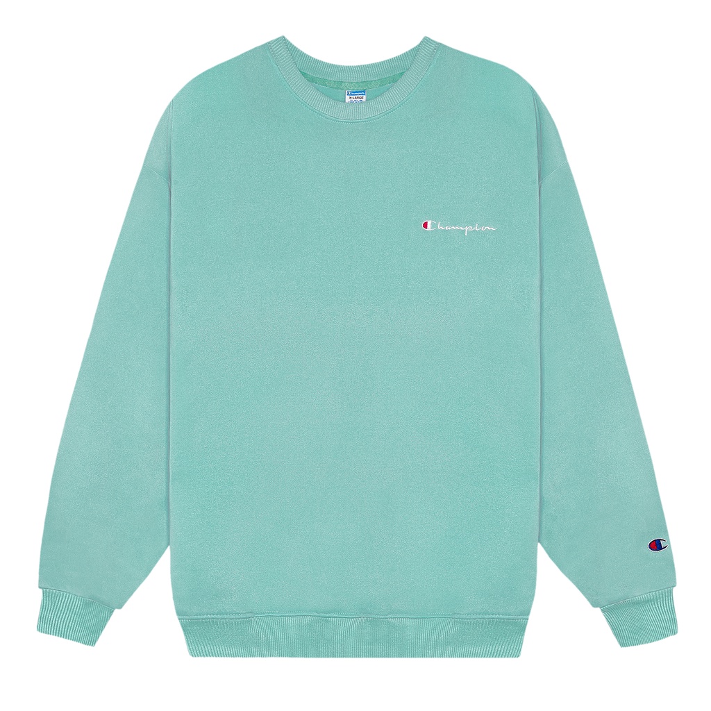 Áo Tay Dài Sweater Champion Chữ Thêu Sắc Nét Có Chất Liệu NỈ Bông Cotton Màu Xanh