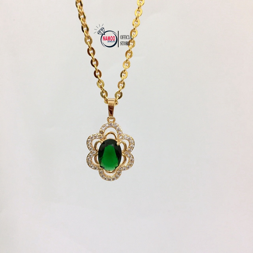 Dây Chuyền Nữ Đính Đá V864 V865 Màu Đá Xanh Và Đỏ kết hợp dây xích 45cm