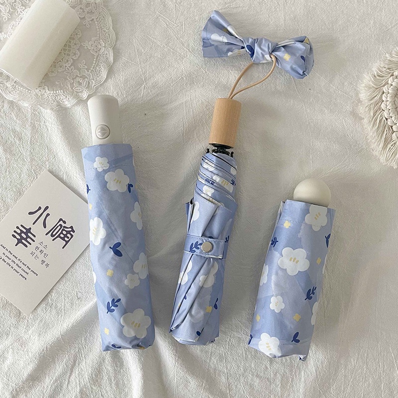 Dù Che Nắng Mini Tự Động Chống Tia UV In Họa Tiết Hoa Dễ Thương Phong Cách Retro