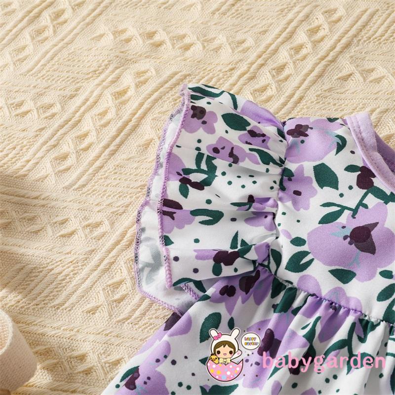 Set Áo Cổ Tròn Tay Cánh Tiên + Quần Short In Họa Tiết Hoa Thời Trang Cho Bé Gái 0-3 Tuổi