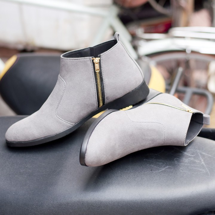 [Shop Uy Tín] Giày Chelsea Boot Nam Cổ Khóa Rất Dễ Xỏ Da Búc Màu Xám Cực Đẹp - CB521-bucxamkhoa(ĐG)-Kèm Đón Gót Sừng