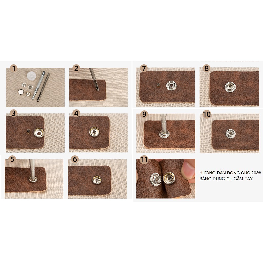 10 bộ cúc bấm 4 chi tiết 201# 15mm đồng thau