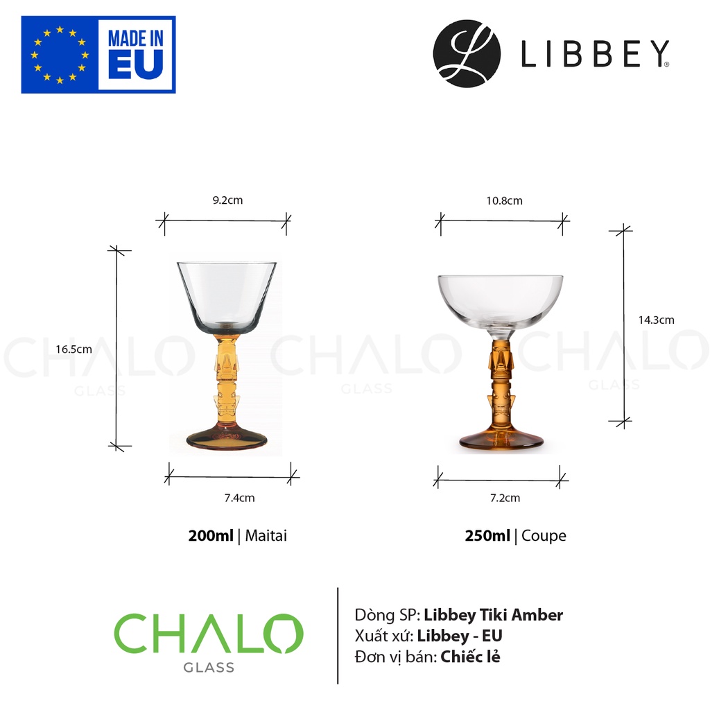 Ly thủy tinh Cocktail hình thổ dân Libbey Amber Maitai - 200 ~ 250ml - 824704 &amp; 824711 [Made in EU]