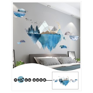 Tranh dán tường, giấy dán tường, decal Dán Tường 3D Siêu Chất - Tranh Thủy Mặc Xanh Trắng