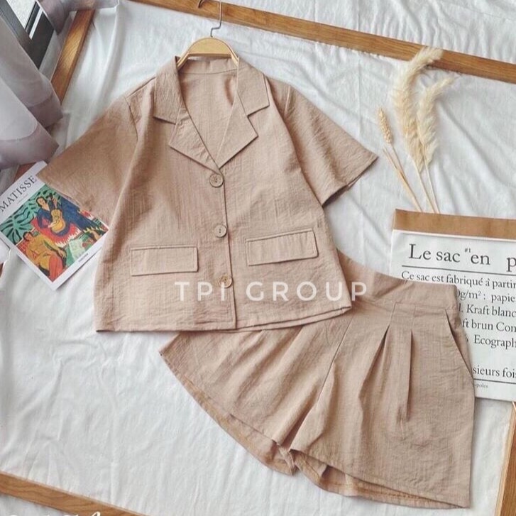 [Mã FAGREEN245 giảm 10% tối đa 30K đơn 99K] Set Áo Vest Đũi Mix Quần Sooc Ống Rộng