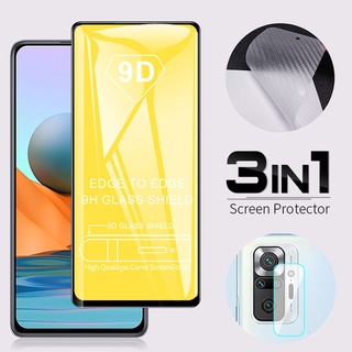 3 Trong 1 Kính cường lực + Miếng dán Cacbon + Kính Cường Lực Bảo Vệ Camera Sau Cho Xiaomi Mi 10t Mi 9t K20 Redmi Note 10 9 9s 7 Pro Max 9d