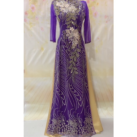 ÁO DÀI CHO MẸ 4 TÀ MÀU TÍM KIM TUYẾN  ẢNH THẬT