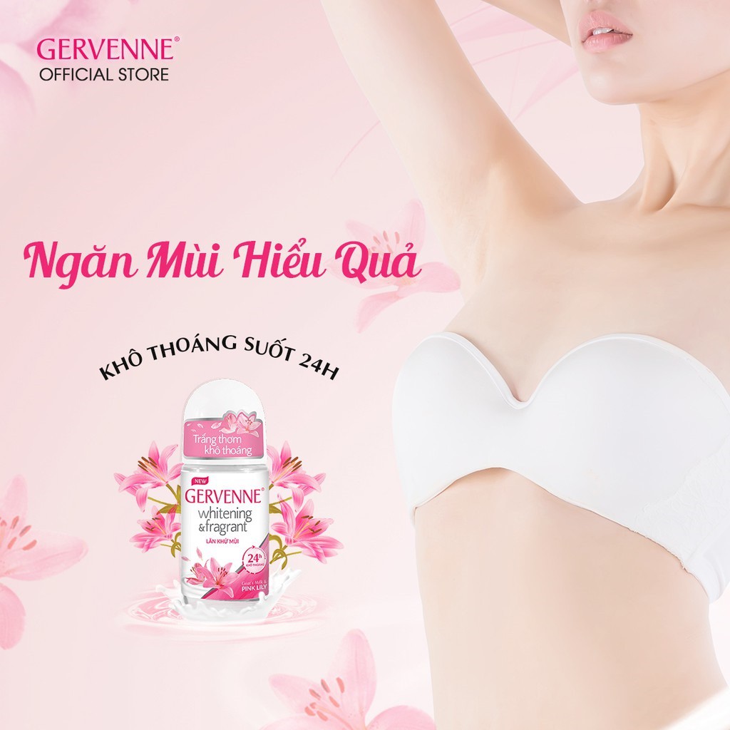 Combo 4 Lăn khử mùi trắng da Gervenne Pink Lily 25ml/chai