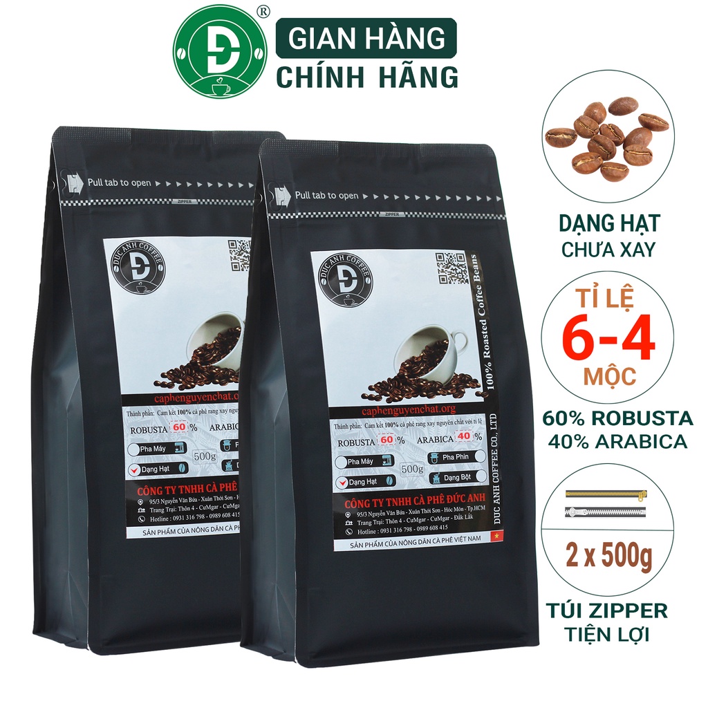 1kg Cà Phê Nguyên Chất D64 (60% Robusta+40% Arabica) Rang Mộc Pha Phin, Pha Máy DUC ANH COFFEE Tỉ Lệ 6-4 Cà Phê Đức Anh