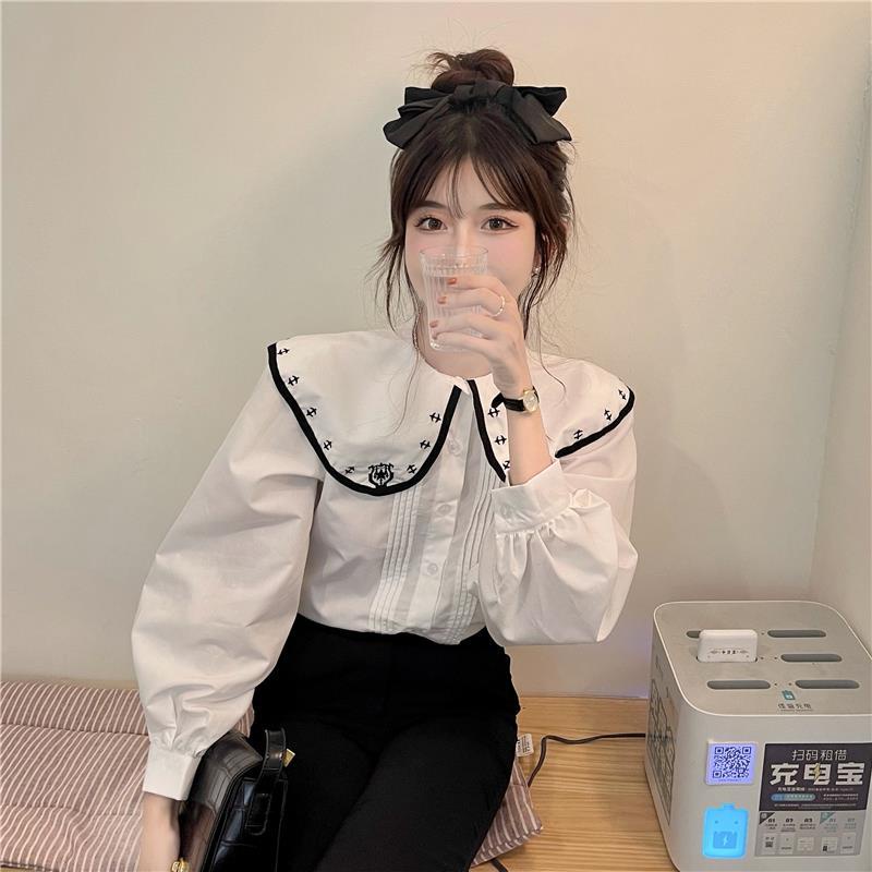 Áo Sơ Mi Trắng Tay Dài Cổ Búp Bê Thời Trang Cho Nữ