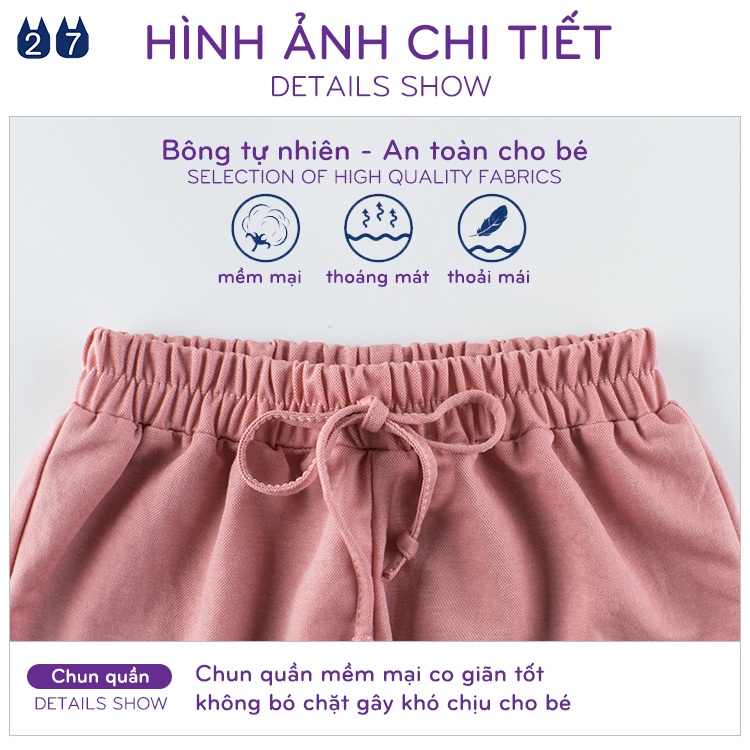 Quần short thun trơn cho bé 27HOME nhiều màu chất cotton mềm mại