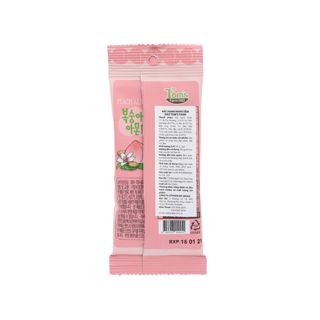 Hạnh nhân tẩm vị Đào Tom's Farm - Gói Gói 30g