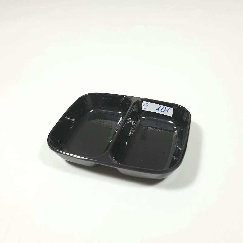 Chén đĩa gia vị 2 ngăn 9 x 7.3cm / Dĩa tương 2 phần đen, nâu kem - small bowl F-C101