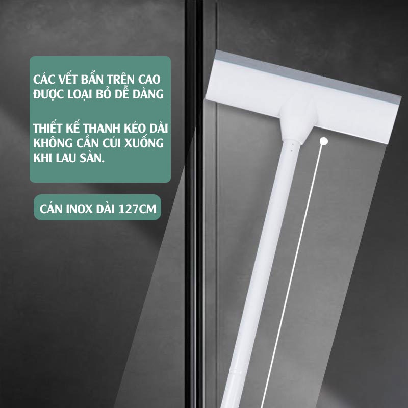 Cây cọ nhà vệ sinh Kitimop-Z2 bàn chải chà sàn và gạt nước đa năng, cán inox bền bỉ chắc chắn dễ dàng điều chỉnh độ dài