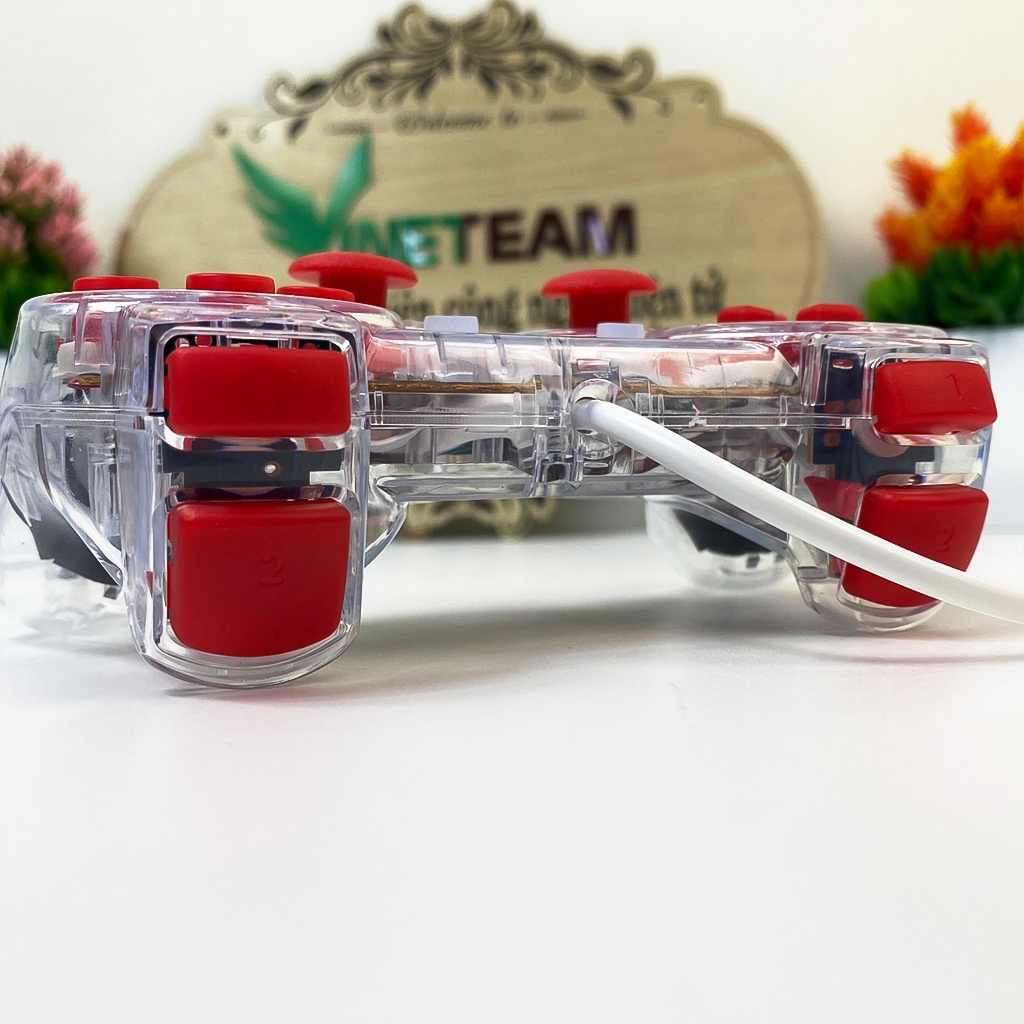 Tay cầm chơi game PC Cổng USB Có Đèn Led + Rung Trong Suốt SB-19 Chơi FO4, Genshin Impact, Pes 2022 -DC4824