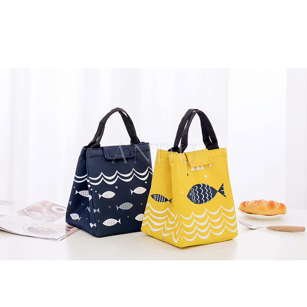 Túi Giữ Nhiệt Họa Tiết Hình Cá Túi Đựng Hộp Cơm Văn Phòng Cao Cấp