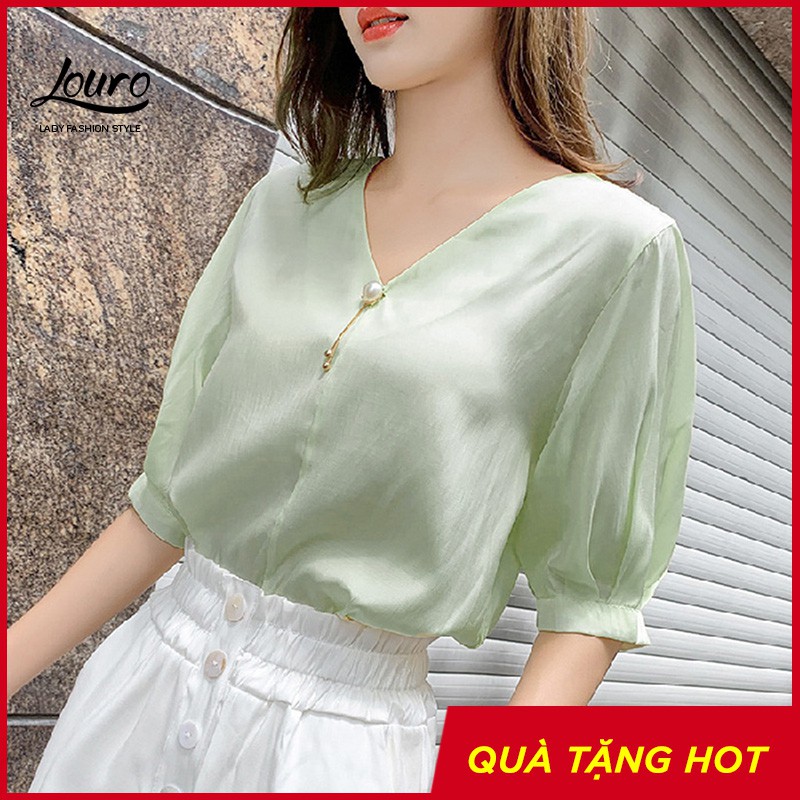 Áo kiểu nữ công sở Louro L230,KÈM ẢNH THẬT mẫu áo sơ mi đẹp có tag cài, chất liệu thoáng mát 💝