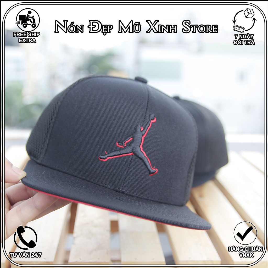 Siêu phẩm Nón Snapback Jordan chất vải cotton nhung da lộn/lưới xốp màu đen logo thêu nổi