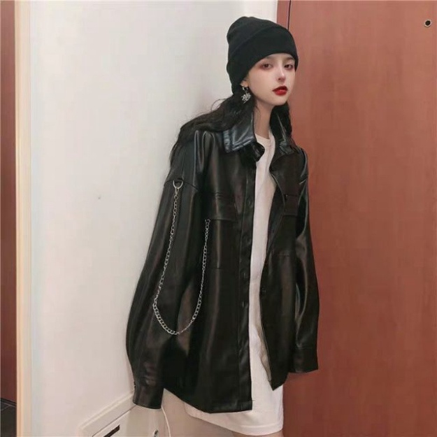 Áo khoác da túi hộp kèm xích unisex nam nữ