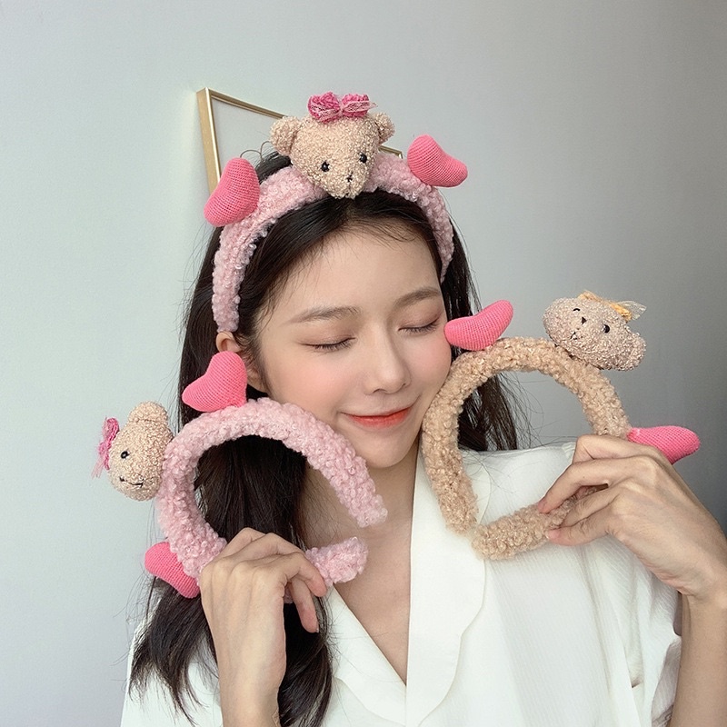 Bờm gấu, cài tóc hình thú nhồi bông trái tim Hàn Quốc cute xinh ngộ nghĩnh vải xoăn lông cừu skincare nữ LEELEE