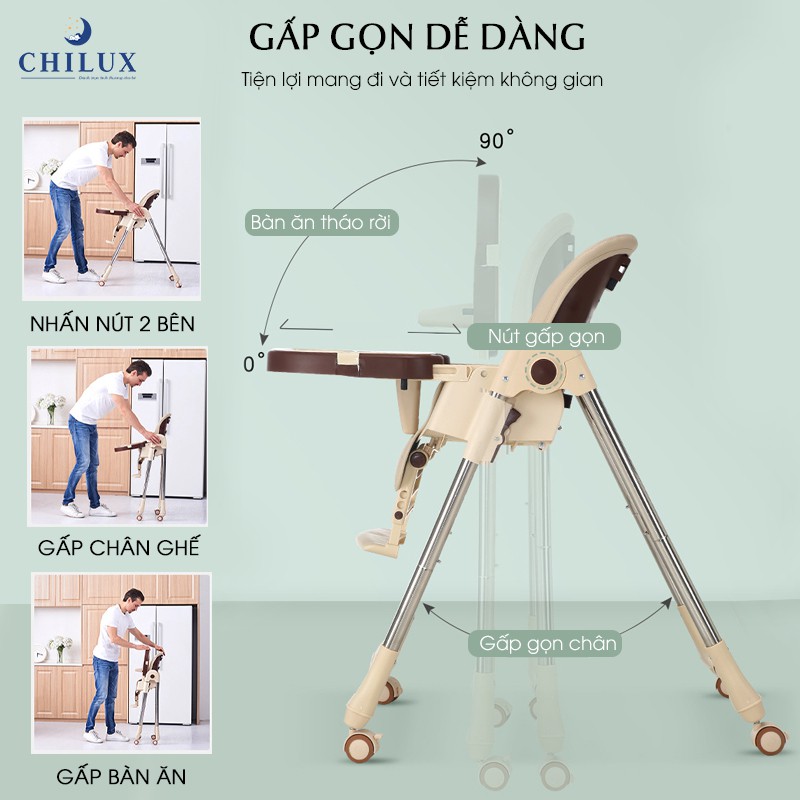 Ghế ăn dặm cho bé Chilux Grow S - đa nấc ngã - nâng hạ độ cao có thể gấp gọn