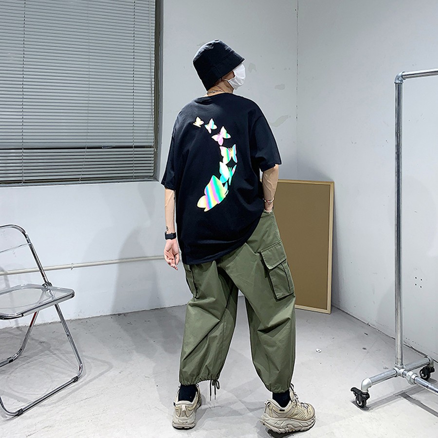 Áo Thun Phản Quang 7 Màu Tay Lỡ Unisex Nam Nữ Bướm 2