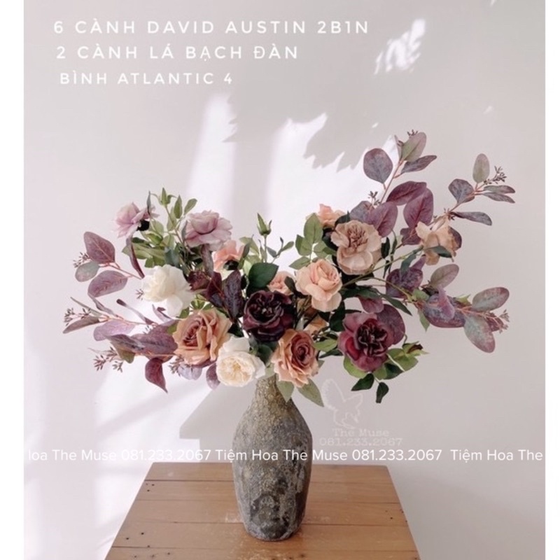 Cành Hoa Hồng Giả - Mô Phỏng David Austin Rose - Cành Hoa Decor - Chất Liệu Cao Cấp