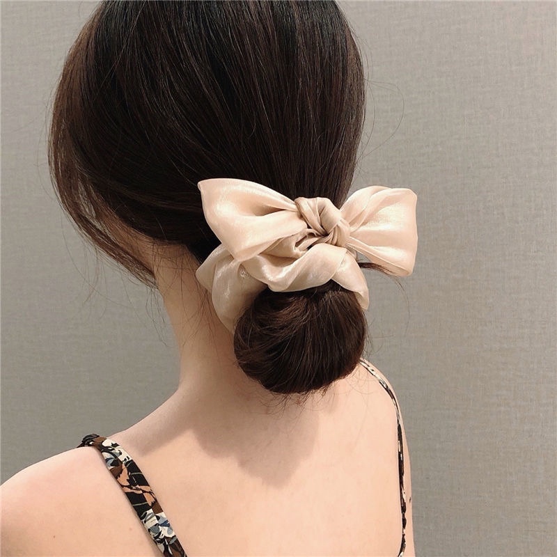 Cột tóc scrunchies voan buộc chiếc nơ cute C20