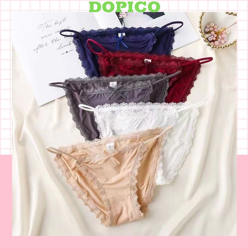 Quần lót nữ ren viền 2 mảnh thun lạnh sexy gợi cảm, Quần chíp nữ lụa băng thoáng mát đính nơ quyến rũ DOPICO L829