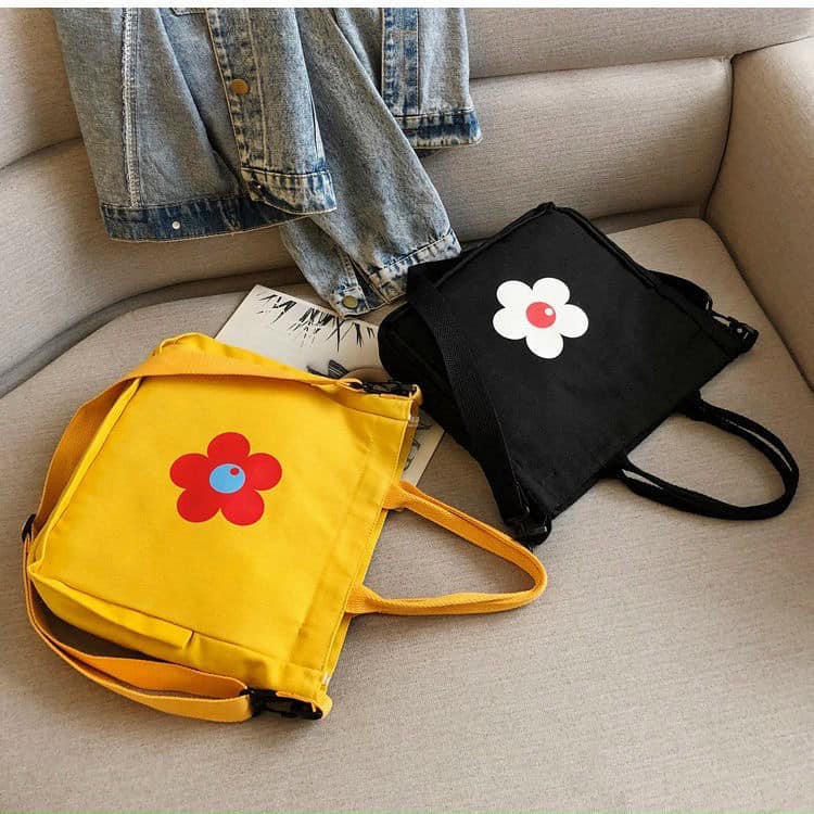 Túi Vải Xách Tay - Túi Đeo Vai Họa Tiết Hoa Cúc Đa Năng, Đi Chợ, Đi Chơi