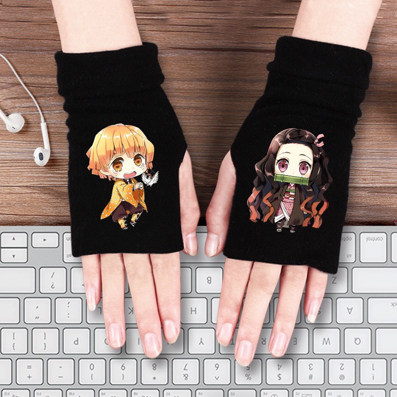 Găng tay len hở ngón in hình KIMETSU NO YAIBA THANH GƯƠM DIỆT QUỶ anime chibi thời trang