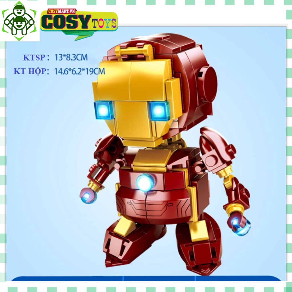 Đồ chơi lắp ghép xếp hình Iron Man của phe Avenger với 216 mảnh ghép, mẫu lớn, khớp có cử động được và nhiều chi tiết ch