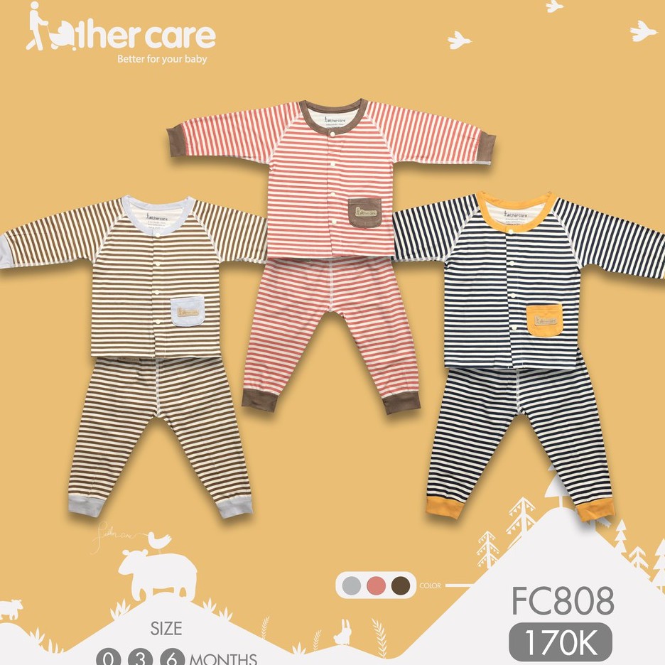 Bộ Quần áo sơ sinh FatherCare Cài giữa Dài tay - Kẻ phối túi FC808
