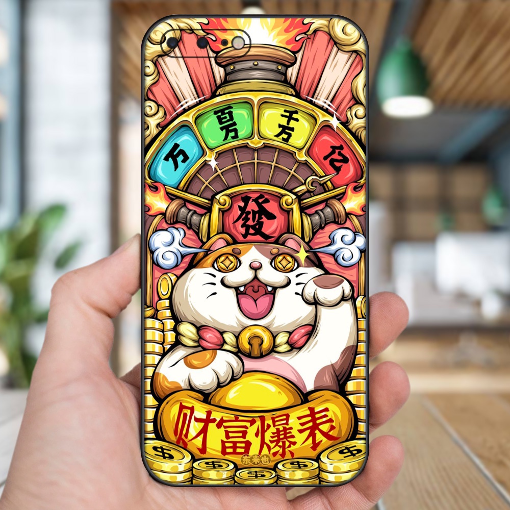 Ốp lưng iPhone 7 Plus, 8 Plus dẻo đen cạnh vuông in hình Mèo Thần Tài dễ thương