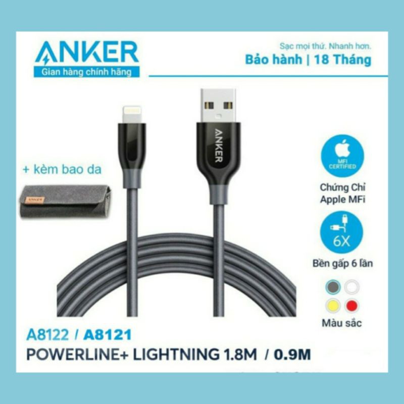 [Chính hãng] Cáp sạc nhanh MFI Lightning Anker Powerline+ Anker A8121 Chiều dài cáp 0.9m