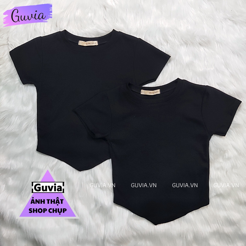 Áo Croptop TAY NGẮN VẠT NHỌN Nữ, Áo Thun Trơn Cổ Tròn Tay Ngắn Đẹp GUVIA  Mẫu Mới Về GUVIA CR41