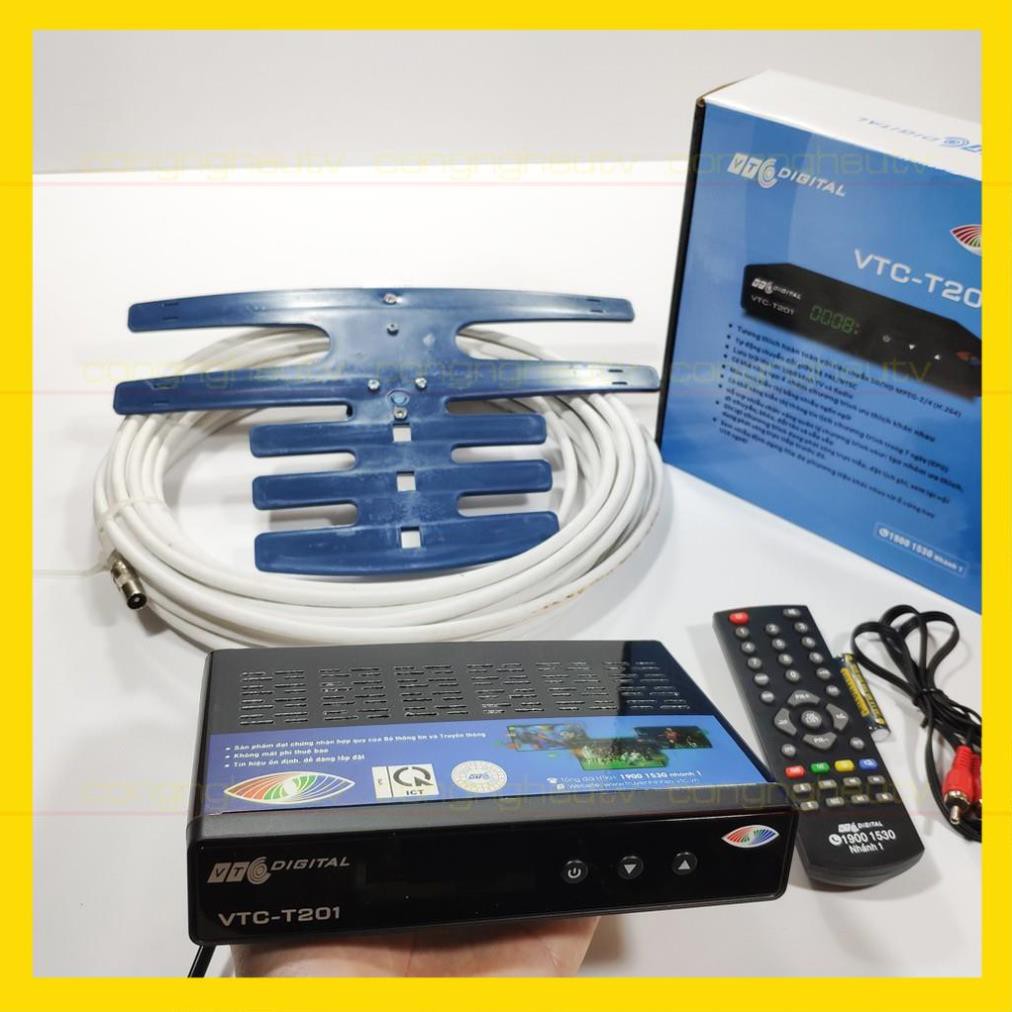 Đầu thu kĩ thuật số mặt đất DVB T2 VTC T201 tặng Anten xanh 15m